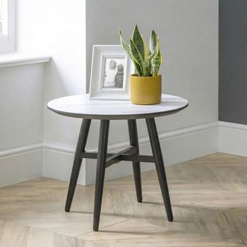 Firenze White Marble Effect Round Lamp Table