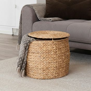 Delia Natural Storage Waterhyacinth Round Side Table