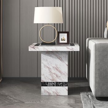 Clearance - Rome Beige Marble Square Side Table