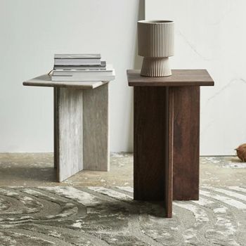 Set of 2 Glina Mango Wood and Marble High Side Table