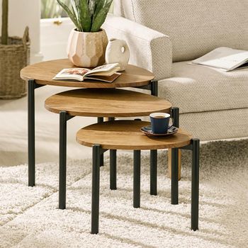 Lorette Nest of 3 Side Tables Teardrop Oak