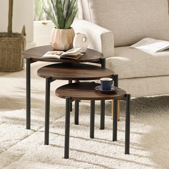 Lorette Nest of 3 Side Tables Teardrop Walnut