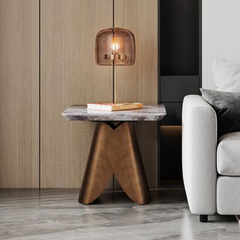 Enterprise Grey Marble Brass Base Square Side Table