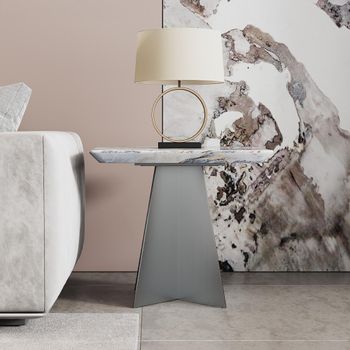 Taurus Beige Marble Dark Grey Base Square Side Table