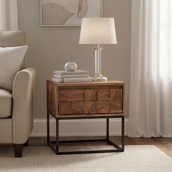 Axis Acacia Wood 1 Drawer Geometric End Table
