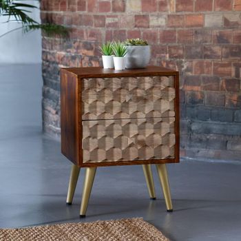 Edison Mango Wood 2 Drawer Geometric Side Table