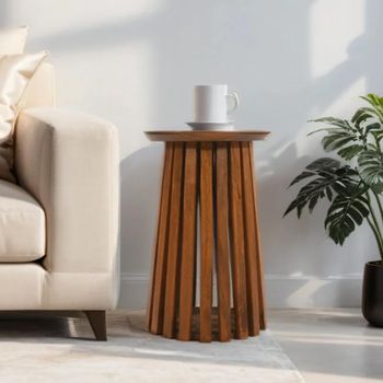 Slatted Mango Wood Round Side Table