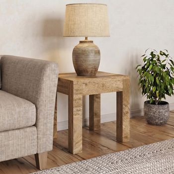 Cube Natural Mango Wood Lamp Table
