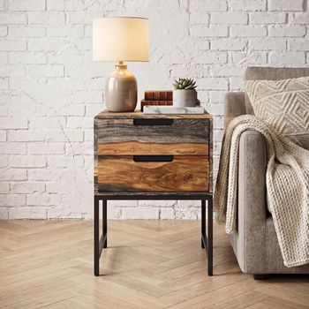 Goa Dark Sheesham Wood 2 Drawer Side Table
