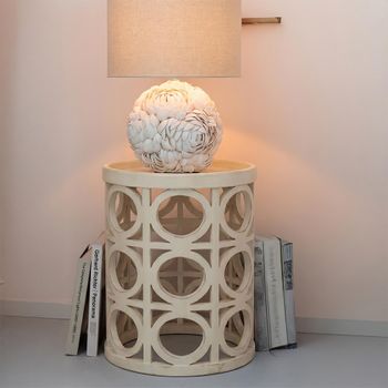 Carving Fir Wood Wide Round Side Table