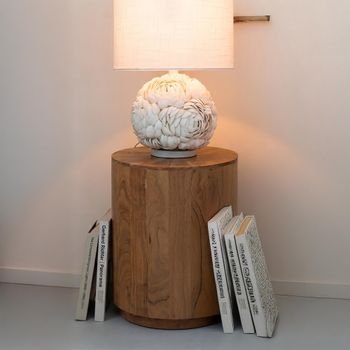Natural Acacia Wood Drum Base Round Side Table
