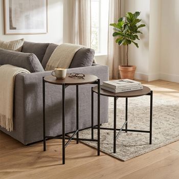 Set of 2 Dark Brown Metal Round Side Table