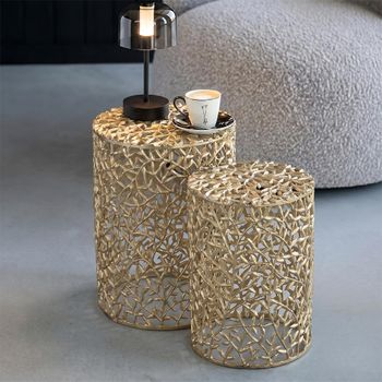 Set of 2 Gold Fretwork Aluminium Round Side Table