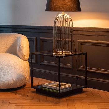 Black Glass and Metal Square Side Table