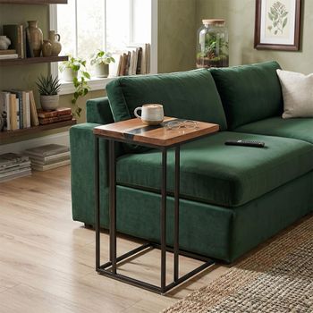 Natural and Black Acacia Wood and Metal Square Side Table