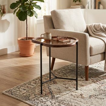 Zir Brown and Black Mirrored and Metal Abstract Side Table