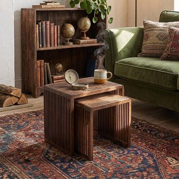 Cubic Natural Recycle Teak Wood 2 Tier Slatted Side Table