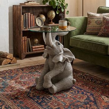 Elephant Grey Glass and Polyresin Accent Round Table