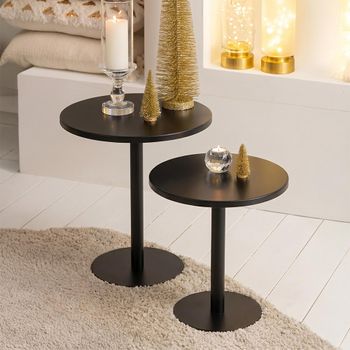 Set of 2 Black Metal Round Side Table