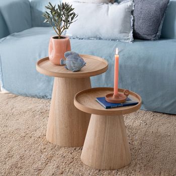 Set of 2 Natural Wood Edges Round Side Table