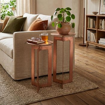 Set of 2 Zino High Copper and Metal Round Side Table