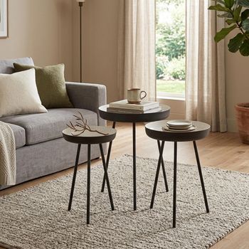 White and Black Metal 3 Tier Round Side Table with Tripod Leg