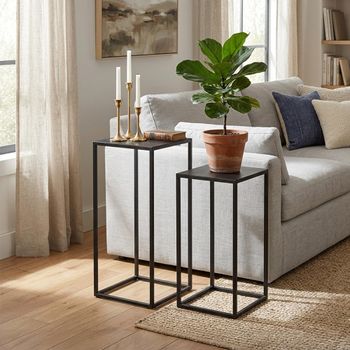 Black Metal 2 Tier Square Side Table