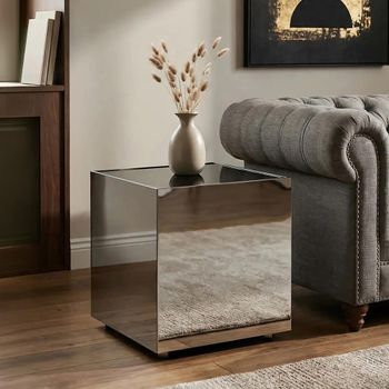 Carlox Black Glass and Chrome Square Side Table