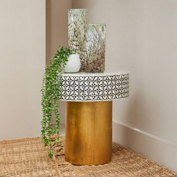 Fusion White Bone Inlay with Gold Base Round Side Table