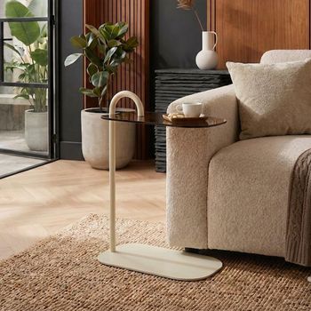 Brix Amy Beige Glass and Metal Oval Side Table