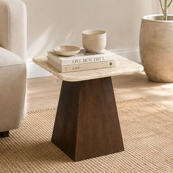 Brix Bottecino Ceramic and Mango Wood Chestnut Square Side Table