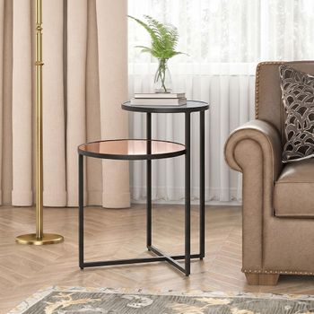 Cercle Smoked Mirror 2 Tier Round Side Table