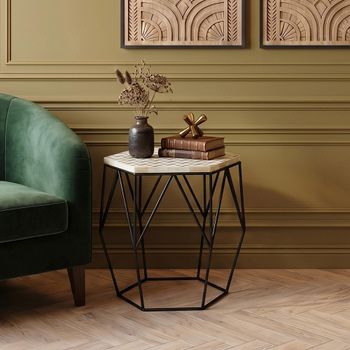 Harlo Ivory and Black Hexagonal Side Table