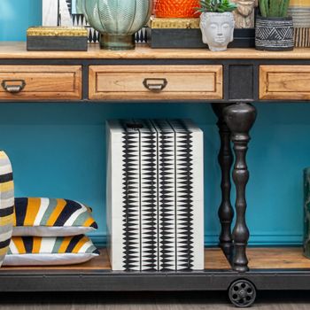 Issey White and Black Wood Square Side Table