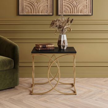 Kia Black Marble with Gold Metal Square Side Table