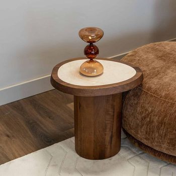 Melrose Marble and Mango Wood Spicebrown End Table