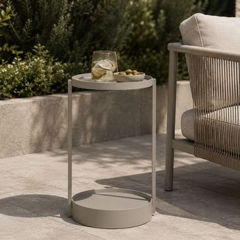 Reed Outdoor Light Beige Aluminium Round End Table