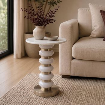 Villeray White Marble and Aluminium Round End Table