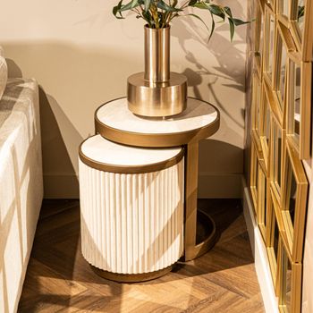 Tivoli Fluted White Ceramic 2 Tier Round Side Table