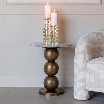 Barley Beige and Gold Marble and Aluminium Round End Table