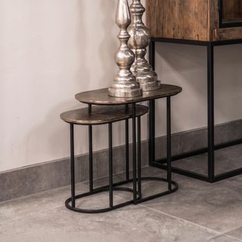 Chandon Champagne Gold and Black Aluminium 2 Tier Oval Side Table
