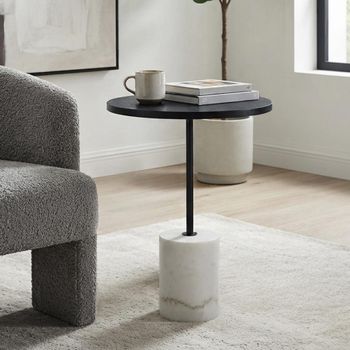 Basil Black and White Wood and Marble Round Lamp Table