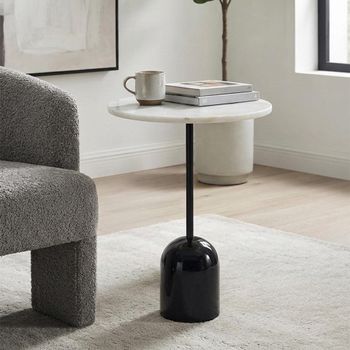 Thyme White and Black Marble Round Lamp Table