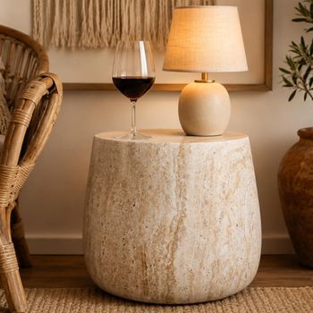 Natural Stone Finish 46cm Round Side Table
