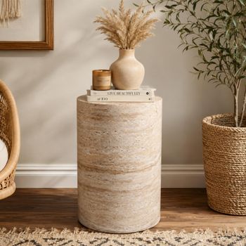 Natural Stone Finish Small Narrow Round Column Table