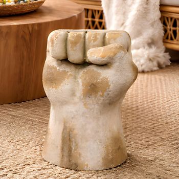 Fist White Distressed Stone Finish Side Table