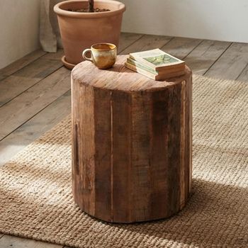 Bassano Natural Distressed Teak Wood Small Round Side Table