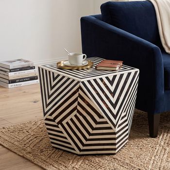 Black and White Hexagon Bone Inlay Side Table
