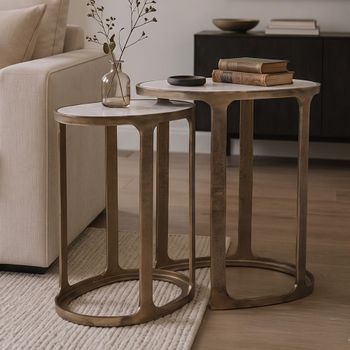 Bolano White and Gold Marble and Metal 2 Tier Oval Side Table