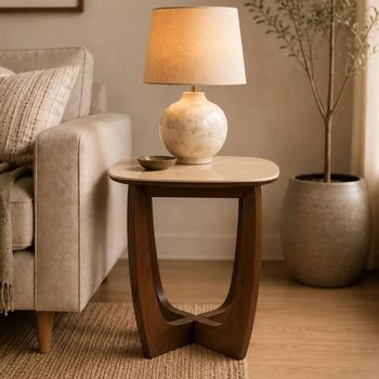 Portland Natural and Walnut Sintered Stone and Wood Square Side Table